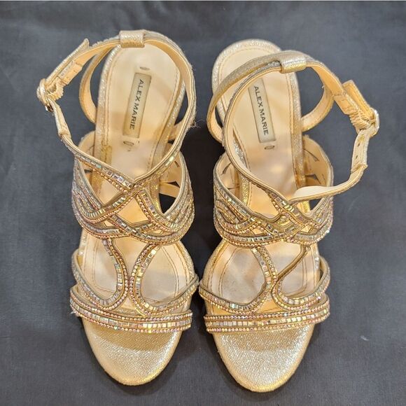 ALEX MARIE HIGH HEEL STILETTO OPEN-TOE RHINESTONE EMBELLISHMENTS DESIGN SANDAL - Picture 1 of 14